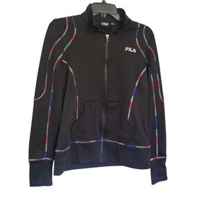Fila Performance Sport‎ Womens Black Rainbow Stitch Track Full Zip Jacket Small